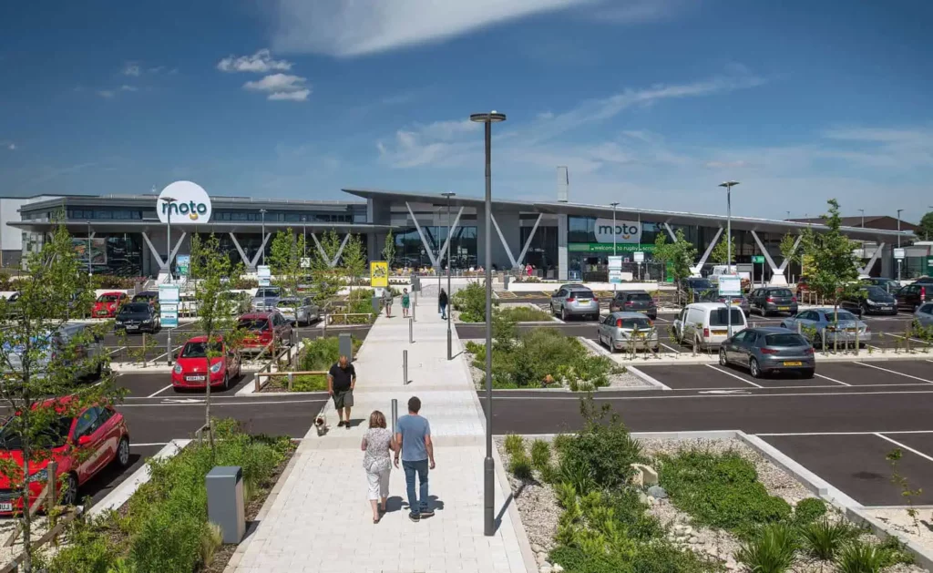 Landscaping at Moto motorway service station, M6 Rugby