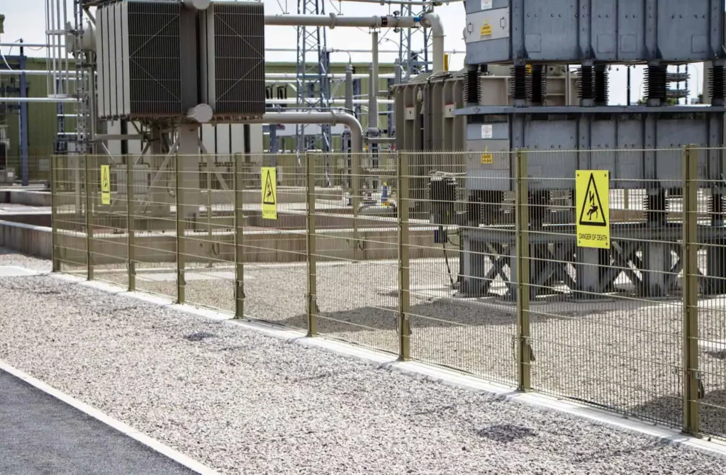 Security fencing at the Walney Extension onshore substation, Heysham