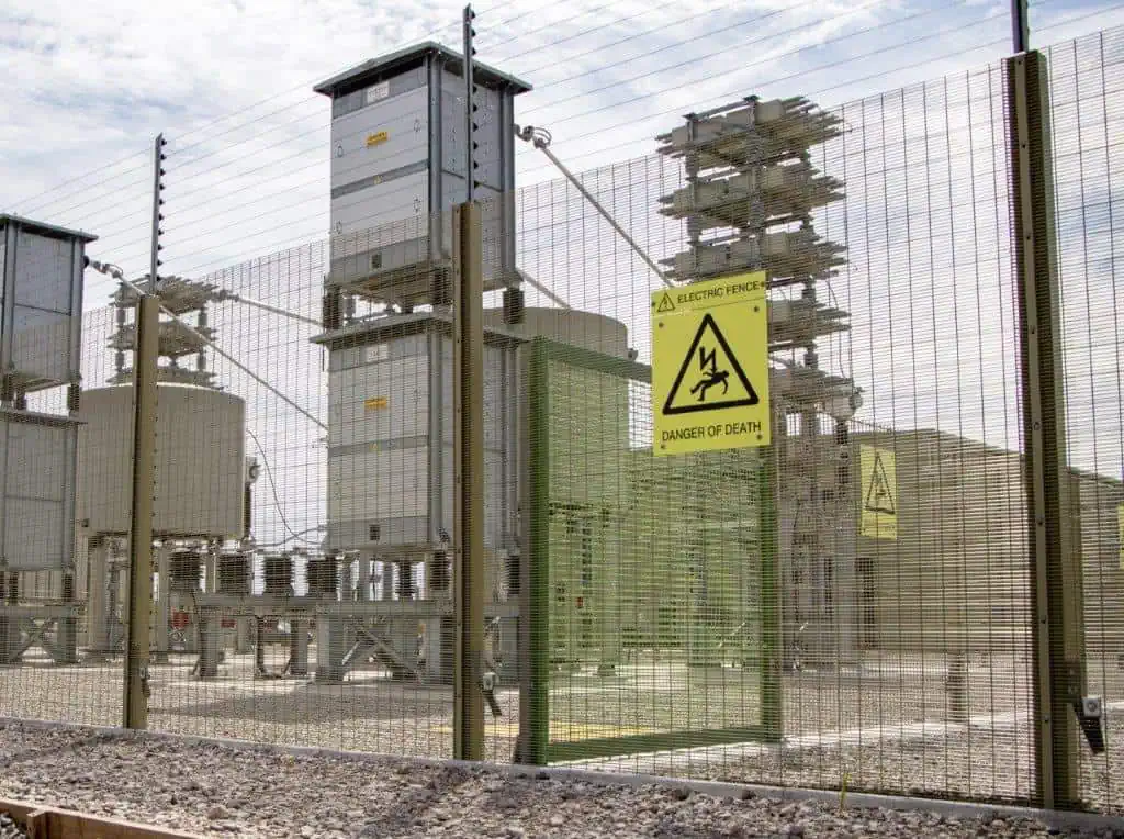 Security fencing at the Walney Extension onshore substation, Heysham