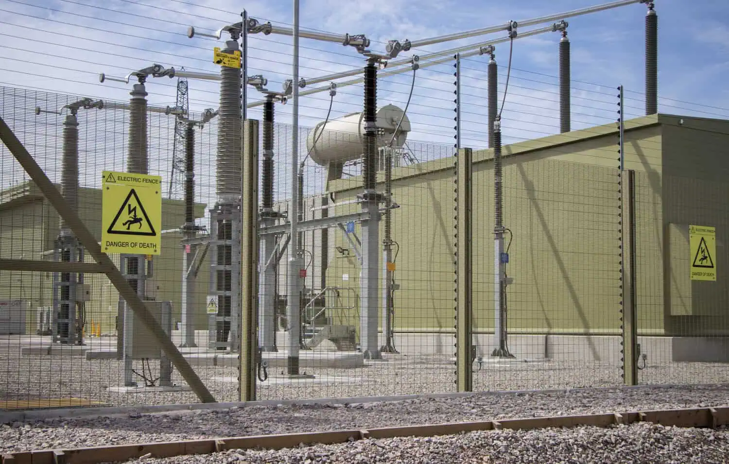 Security fencing at the Walney Extension onshore substation, Heysham